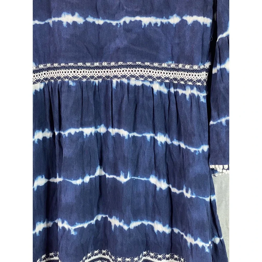 INC International Women's Fiona Tie-Dye V-Neck 3/4 Sleeve Crochet Mini Dress SZS - Picture 6 of 12